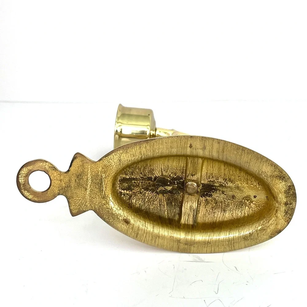 Vintage Polished Brass Wall Sconce Candle Holder Scroll Arm Oval Backplate Gold
